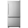 Amana 30 Inch Bottom Pull-Out Drawer Freezer Refrigerator 18.5 cu. ft. Spillsaver Glass Shelves Two Crisper Drawers Temp Assure Freshness Controls Gallon Door Storage Energy Star 29 5/8 InchW 33 3/8 InchD 66 15/16 InchH Stainless