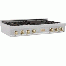 ZLINE RTSZ48G 48 in. Porcelain Rangetop with 7 Gas Burners in DuraSnow® Stainless Steel and Polished Gold Accents (RTSZ-48-G)