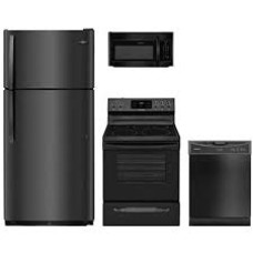 Whirlpool 4 BLACK APPLIANCE PACKAGE : Smoothtop Electric Range No Preheat Mode, 1.7CF OTR MW 300 CFM, 55 dBA Dishwasher ENERGY STAR, 33 Inch 20.5 Cu. Ft. Top-Freezer Refrigerator