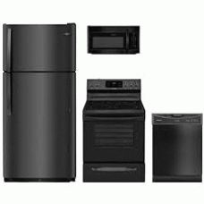 Whirlpool 4 BLACK APPLIANCE PACKAGE : Continuous Grates Gas Range Oven, 1.7CF OTR MW 300 CFM, 55 dBA Dishwasher ENERGY STAR, 33 Inch 20.5 Cu. Ft. Top-Freezer Refrigerator