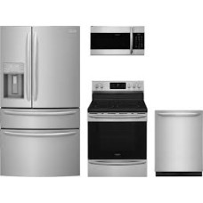 Frigidaire Professional 4 SMUDGE-PROOF STAINLESS STEEL PKG : Gas Range Convection Oven PrecisionPro Controls,  Built-In Dishwasher STAINLESS INTERIOR 47 dB ENERGY STAR, 1.9CF OTR MW Air Fry Convection 400 CFM, 21.8 Cu. Ft. Counter-Depth 4-Door French