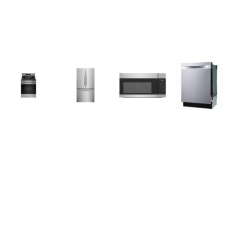 Frigidaire 4PCS STAINLESS : Gas Range Convection Oven Air Fry, OTR MW, Dishwasher 49dba Stainless Tub, French Door Refrigerator Water Filter Internal Water DIS & Ice M