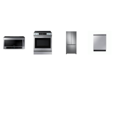 Samsung 4 STAINLESS STEEL PKG: 30 Inch Smart Slide-In Electric Range True Convection Oven Air Fry, 2.1CF OTR MW 400CFM, Fully Integrated Smart Dishwasher 42dBA Half Load Option, 33 Inch Counter Depth French Door W/ICE MAKER ENERGY STAR