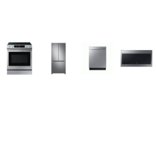 Samsung 4 STAINLESS : Smart Slide-In Electric Range True Convection Oven Air Fry, 2.1CF OTR MW 400CFM, 51 dBA Dishwasher, 33 Inch Counter Depth French Door W/ICE MAKER 
