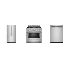 Kitchenaid 3 Stainless Steel Package : 36 inch Commercial-Style 6Brs Gas Range True Convection Oven, 47 DBA Dishwasher ProWash Stainless Steel Interior, 36-Inch Counter-Depth French Door Refrigerator Interior Water Dispenser Automatic Ice Maker