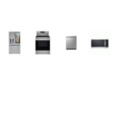 LG 4 STAINLESS APPLIANCE PKG: Smart Range 5 Elements 6.3 cu. ft. Convection Oven AirFry Self Clean, 1.8CF OTR MW 300 CFM EasyClean, Dishwasher 48 dB 3rd Rack Stainless Interior ENERGY STAR, 29.7CF French Door Craft Ice Smart Refrigerator InstaView Do