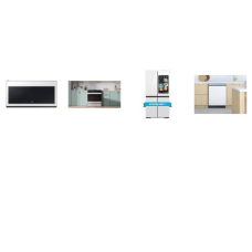 Samsung 4 White Glass Appliance Package : Slide-In Electric Range Convection Oven Air Fry Self & Steam Clean, 2.1CF OTR MW 400 CFM Ceramic, 42dBA Dishwasher FlexLoad Rack, Counter Depth Smart 4-Door Flex French Door Refrigerator AI Family Hub+ Bevera