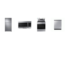 Samsung 4 STAINLESS STEEL PKG: Electric Smoothtop Range 5 Element Convection Oven No-Preheat Air Fry Self Steam Clean, 1.9cf OTR MW 400CFM, Fully Integrated Smart Dishwasher 42dBA Half Load Option, 21CF Top-Freezer Refrigerator W/Ice Maker ENERGY STA