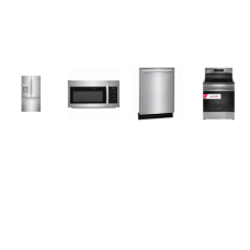Frigidaire 4 Stainless : ELECTRIC RANGE Convection Air Fry OVEN, 27.8 cu. ft. French Door Refrigerator External Ice/Water Dispenser, 1.8CF OTR MW, Dishwasher 52 dba