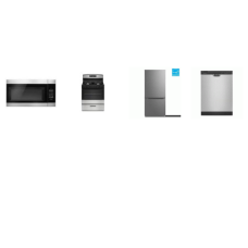 4 STAINLESS : 1.6CF OTR MW 300 CFM, Gas Range Oven, 59 dBA Dishwasher, 30 Inch Freestanding Bottom-Freezer Refrigerator 18.7CF