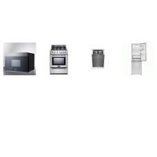 4 STAINLESS STEEL APT SIZE PACKAGE: Sharp 24 Inch Bottom Freezer Counter-Depth Refrigerator 11.5 Cu. Ft., Verona 24 inch Pro-Style Gas Range Convection Oven Infrared Broiler, Summit 24 Inch Over-the-Range Microwave 300 CFM, Blomberg 18 inch 48 dB Ful