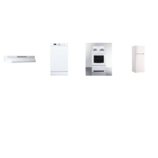 APT SIZE 4 WHITE APPLIANCE PKG: 24 inch Electric Range Oven, 24 inch  Under Cabinet Range Hood, 18 inch Dishwasher Stainless Steel Interior 51db Energy star, 24 inch 10 cu. ft. Top-Freezer Refrigerator