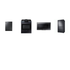 SAMSUNG 4 BLACK STAINLESS : Slide-In Gas Range Air Fry, OTR Convection MW, Dishwasher StormWash 48 dBA, Counter Depth 4-Door Flex refrigerator AutoFill Water Pitcher Dual Ice Maker