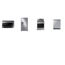 Samsung 4 STAINLESS STEEL PKG: Electric Smart Range Convection+ Oven Air Fry Non-Stick Griddle, 2.1CF OTR MW 400CFM, Fully Integrated Smart Dishwasher 42dBA Half Load Option, 36 inch Counter Depth Side by Side RefrigeratorEnergy Star