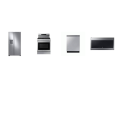 Samsung 4 STAINLESS  : Electric Range Convection+ Oven Air Fry, 2.1CF OTR MW 400CFM, Dishwasher 42dBA Half Load Option, 36 inch Counter Depth Side by Side Refrigerator