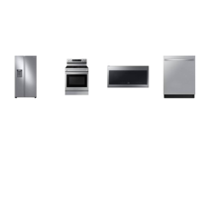 Samsung 4 STAINLESS  : Electric Range Convection+ Oven Air Fry, 2.1CF OTR MW 400CFM, Dishwasher 46 dBA StormWash, 36 inch Counter Depth Side by Side Refrigerator
