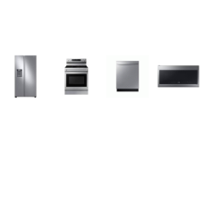 Samsung 4 STAINLESS : Electric Range Convection+ Oven Air Fry Non-Stick Griddle, 2.1CF OTR MW 400CFM, AutoRelease 51dBA Dishwasher 3rd Rack, 36 inch Counter Depth Side by Side Refrigerator EXT WD