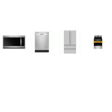 4 STAINLESS STEEL APPLIANCE PACKAGE : Whirlpool Smoothtop Electric Range Oven, 1.7CF OTR MW 300 CFM, Fully Integrated Dishwasher 55 dBA, And Sharp 36 Inch French 4-Door Counter Depth Refrigerator W/Ice Maker