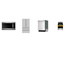 4 STAINLESS : Whirlpool Smoothtop Electric Range Oven, 1.7CF OTR MW, And Sharp 49dBA Dishwasher, 36 Inch French 4-Door Counter Depth Refrigerator W/Ice Maker