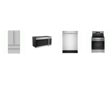 4 STAINLESS STEEL APPLIANCE PACKAGE : Sharp French 4-Door Counter Depth Refrigerator W/Ice Maker, 52dB Dishwasher, OTR MW, And Frigidaire Gallery Electric Range Oven Convection Air Fry