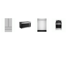 4 STAINLESS STEEL APPLIANCE PACKAGE : Sharp French 4-Door Counter Depth Refrigerator W/Ice Maker, 52dB Dishwasher, OTR MW, And Frigidaire Gallery Gas Range Oven Convection Air Fry