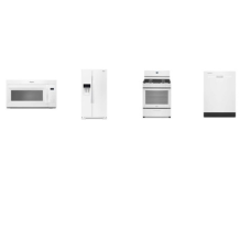 Whirlpool 4 White APPLIANCE PACKAGE : 55 dBA Dishwasher ENERGY STAR, 1.7CF OTR MW 300 CFM, Gas Range w/ Center Oval BurnerSelf-cleaning Oven, 28 Cu. Ft. Side-by-Side Refrigerator In-Door-Ice/Water Dispenser