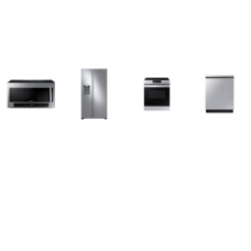 Samsung 4 STAINLESS STEEL PKG: Slide In 5 Element Electric Range Convection Self Clean Oven, 2.1CF OTR MW 400CFM, 3rd Rack Dishwasher Half Load StormWash+ 44dBA ENERGY STAR, 36 Inch Side by Side Refrigerator 27.4 Cu. Ft. External Filtered Water/Ice D