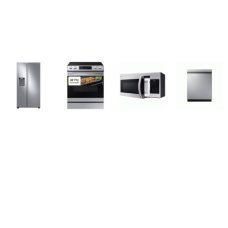 Samsung 4 STAINLESS : Slide-in Electric Range Air Fry Convection Self Clean Oven, OTR MW, Dishwasher 46dBA , 36 Inch Side by Side Refrigerator EXT WD