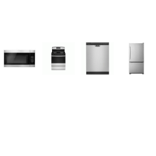 Amana 4 STAINLESS STEEL APPLIANCE PACKAGE : 1.6CF OTR MW 300 CFM, 59 dBA Dishwasher, Gas Range Self-cleaning Oven, 30 Inch Bottom Pull-Out Drawer Freezer Refrigerator