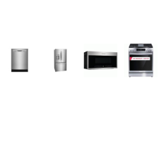 Frigidaire Gallery 4 Stainless Steel Package: Slide-in Gas 5 Burnes Range Convection Oven Air Fry, 1.9CF OTR MW 400 CFM, 49 dBA Fully Integrated Dishwasher ENERGY STAR, 27.8 CF French Door Refrigerator External Ice/Water Dispenser