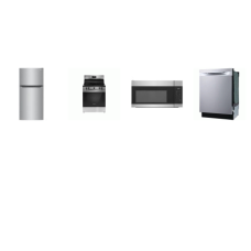 Frigidaire 4 Stainless : Smoothtop Electric Range Oven, OTR MW, Stainless Tub Dishwasher 49dba, 20.5 Cu. Ft. Top Freezer Refrigerator