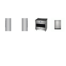 Frigidaire Professional 4 SMUDGE-PROOF STAINLESS : 36 Inch Dual Fuel Range 6 Burners Oven Dual Fan Convection, Dishwasher 45dB, 33 Inch Refrigerator Column 18.6 Cu. Ft. Internal Water Dispenser, 19 Cu. Ft. Single-Door Freezer