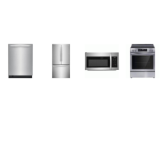 Frigidaire 4PCS STAINLESS STEEL APPLIANCE PACKAGE: Electric Range Smooth Top Slide In Covection Self Clean Oven, 1.8CF OTR MW 300 CFM, 49 dBA Tall Tub Fully Integrated Dishwasher 3rd Rack, 28.8CF French Door Refrigerator Ice Maker