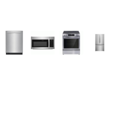 Frigidaire 4PCS STAINLESS : Electric Range Smooth Top Slide In Covection Oven, 1.8CF OTR, 49 dBA Dishwasher 3rd Rack, 28.8 Cu. Ft. French Door Refrigerator Water Filter Internal Water Dispenser Ice Maker