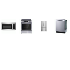 Frigidaire 4PCS STAINLESS : Electric Range Smooth Top Slide In Covection Oven, 1.8CF OTR, Dishwasher 49 dBA Stainless Tub, 28.8 Cu. Ft. French Door Refrigerator Water Filter Internal Water Dispenser Ice Maker