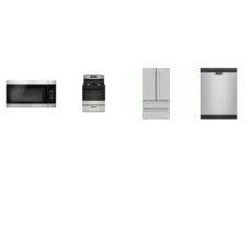 4 STAINLESS STEEL APPLIANCE PACKAGE : Sharp 36 Inch French 4-Door Counter Depth Refrigerator W/Ice Maker, And Amana Gas Range Oven, Over-the-Range Microwave , 59 dBA Dishwasher