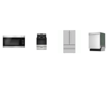 4 STAINLESS : Sharp 36 Inch French 4-Door Counter Depth Refrigerator W/Ice Maker, 49 dBA Stainless Interior Dishwasher And Amana Gas Range Oven, Over-the-Range Microwave 