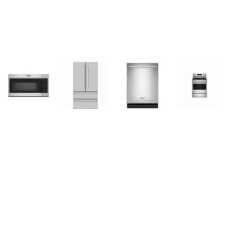 4 STAINLESS : Maytag Gas Range Convection Oven Air Fry, OTR MW, 51 dBA Dishwasher, And Sharp 36 Inch French 4-Door Counter Depth Refrigerator W/Ice Maker