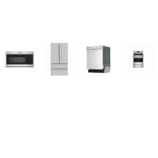 4 STAINLESS : Maytag Gas Range Convection Oven Air Fry, OTR MW, And Sharp 49 dBA Dishwasher, 36 Inch French 4-Door Counter Depth Refrigerator W/Ice Maker