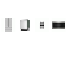 4 STAINLESS : Maytag Gas Range Convection Oven Air Fry, OTR MW, And Sharp 49 dBA Dishwasher, 36 Inch French 4-Door Counter Depth Refrigerator W/Ice Maker