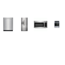 Frigidaire 4 Stainless Steel PKG: 30 inch Front Control Induction Slide In Range Convection Bake Oven,1.8CF OTR MW 300 CFM, 49 dBA Tall Tub Fully Integrated Dishwasher 3rd Rack, 36 Inch Counter Depth Side by Side Refrigerator External Water/Ice Dispe