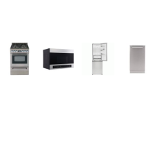 4 STAINLESS STEEL APT SIZE APPLIANCE PKG: Avanti 18 inch DISHWASHER 53 dBA STAINLESS INTERIOR, 24 inch Slide In Look Gas Range Oven Glass Window, 24 inchW OTR MW 300CFM, And Sharp 24 Inch 11.5CF Counter Depth Bottom Mount Refrigerator