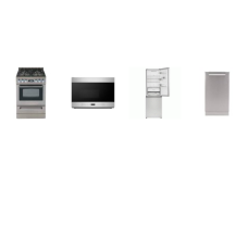 4 STAINLESS APT SIZE : Avanti 18 inch DISHWASHER 53 dBA, 24 inch Slide In Look Gas Range Oven Glass Window, And Sharp 24 inchW OTR MW 300CFM, 24 Inch 11.5CF Counter Depth Bottom Mount Refrigerator