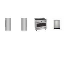Frigidaire Professional 4 SMUDGE-PROOF STAINLESS  : 36'' Induction Range Convection Oven, Dishwasher 45dB , 33 Inch Refrigerator Column 18.6 Cu. Ft. Internal Water Dispenser, 33 Inch Freezer Column 19 Cu. Ft. Single-Door Freezer