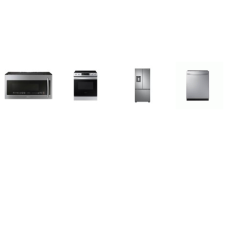 Samsung 4 STAINLESS STEEL PKG: Slide In 5 Element Electric Range Convection Self Clean Oven, 2.1 cu. ft. Over-the-Range Microwave 400 CFM PowerGrill, Fully Integrated Dishwasher 3rd Rack StormWash 42 dBA, 30 inchW French Door Refrigerator Ice Maker E