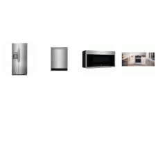 Frigidaire Gallery 4 Smudge-Proof Stainless Steel Package: 5brs Gas Range Convection Oven Air Fry Griddle, 1.9CF OTR MW 400 CFM Sensor Cook, 52 dBA Fully Integrated OrbitClean Dishwasher ENERGY STAR, Counter Depth Side by Side Refrigerator Ice Maker 