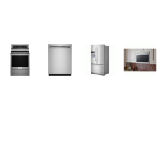 Kitchenaid 4 Stainless : Electric Range True Convection Oven, Flush Built-In Design OTR MW 400 CFM, 47 DBA Dishwasher, 26.8 Cu. Ft. French Door Refrigerator Exterior Ice and Water Disp