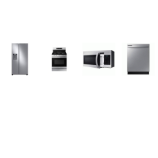 Samsung 4 STAINLESS : Side by Side Refrigerator EXT WD, 5BRS GAS RANGE Convection Oven Air Fry, OTR MW, Fully Integrated Dishwasher 53 DBA