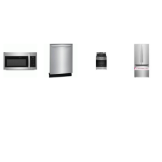 Frigidaire 4PCS STAINLESS STEEL APPLIANCE PACKAGE: Continuous Grates 5 Sealed Burner Gas Range Convection Oven Air Fry, 1.8CF OTR MW 300 CFM, Fully Integrated Dishwasher 52dba, 30 inchW French Door Refrigerator Ice Maker Internal Water Dispenser Wate