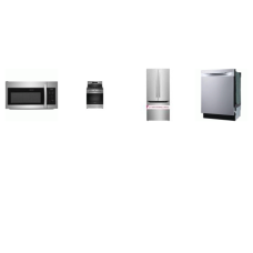 Frigidaire 4PCS STAINLESS : Gas Range Convection Oven Air Fry, 1.8CF OTR MW, Dishwasher 49 dBA Stainless Tub, 30 inchW French Door Refrigerator Ice Maker Internal WD Ice M